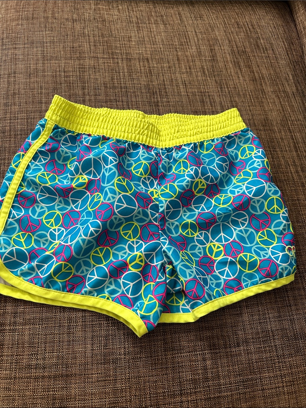 🔥 3/$25 - Girls Neon Yellow-Trim Peace Sign Athletic Shorts